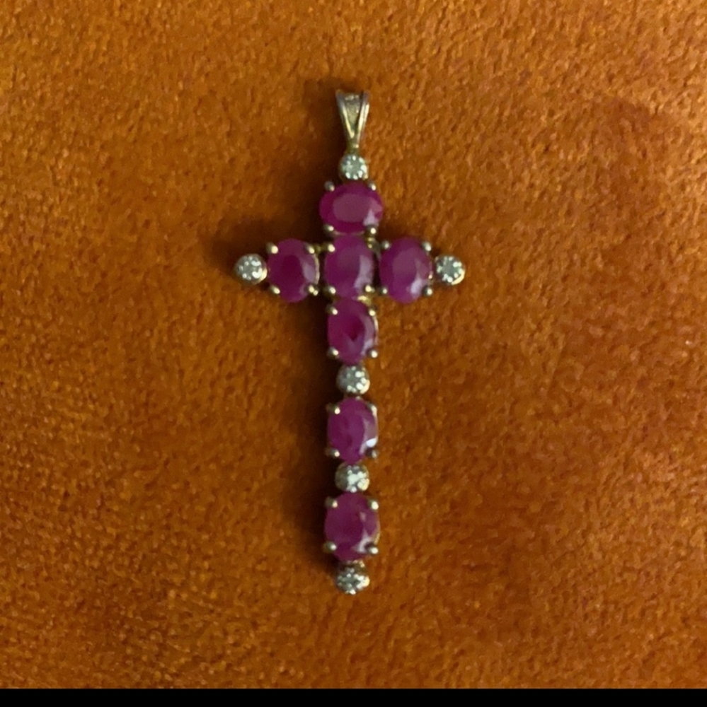 Geniune Ruby Diamond Sterling Silver Cross Pendant. ๐ - Picture 4 of 7